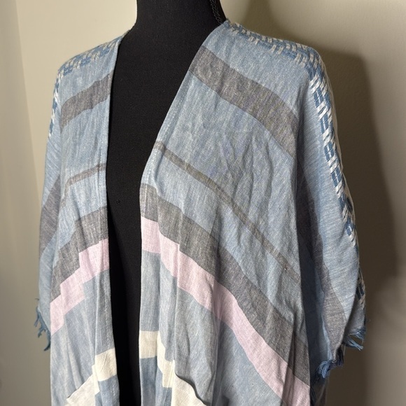 Echo Boho Open Front Cotton Poncho Shawl Kimono w/Fringe Women's One Size - Picture 2 of 7